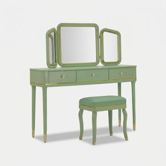 Les Tendances Tocador Con Espejo Y Taburete 3 Cajones Camille - Verde Oscuro