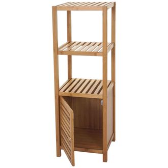 Hhg Estante De Ba&ntilde;o Hhg-554, Estante De Ba&ntilde;o Con Puerta, Bamb&uacute;, 110x36x34cm
