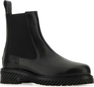 Off-white Mens Leather Combat Ankle Boot Black