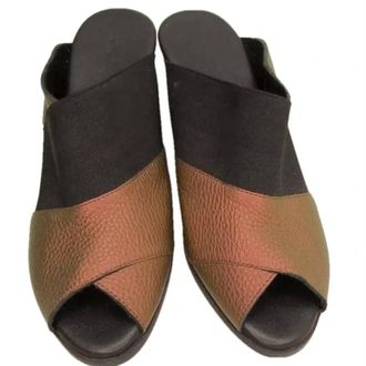 Arche Womens Egwazz Wedge Slip-On Peep Toe Sandals In Black, Brown