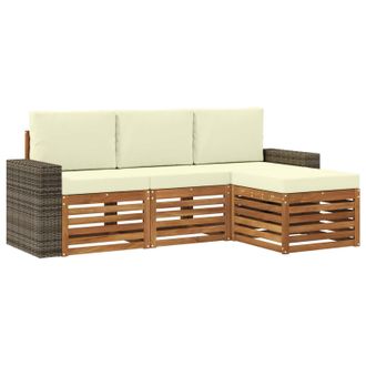 vidaXL Conjunto De Sof&aacute;s De Exterior Con Coj&iacute;n 4 Pcs Natural Y Crema Vidaxl
