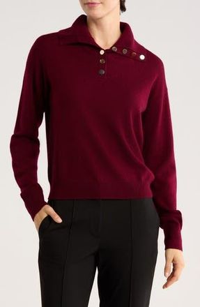 Bruno Magli Half Button Placket Wool & Cashmere Blend Sweater in Bordeaux at Nordstrom Rack, Size Medium