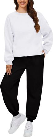 Generic Womens Lounge Wear Sets Long Sleeve Crewneck Solid Color Two Piece Outfit Hoodie Jogger Tracksuit Set Sweatshirt Sweatpants Baggy Jogger Pant Co Ord S