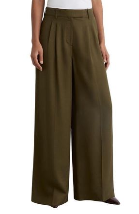 Reiss Cora Pleat Front Wide Leg Pants in Khaki Green at Nordstrom, Size 12 Us
