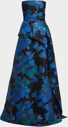 Teri Jon Strapless Floral Jacquard Organza Gown
