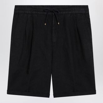 Brunello Cucinelli Brunello Cucinelli Navy Blue Linen Drawstring Bermuda Shorts