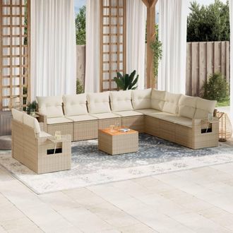 vidaXL Set De Sof&aacute;s De Jard&iacute;n 11pzas Con Cojines Rat&aacute;n Sint&eacute;tico Beige Vidaxl