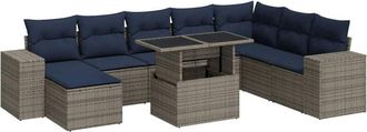 vidaXL 11 Piece Garden Sofa Set with Cushions Grey Poly Rattan Acacia Vidaxl