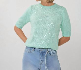 Esqualo Sivine Sequin Short Sleeve Sweater In Light Mint