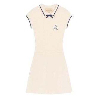 Valentino Garavani Knitted Dresses, female, White, Size: XS Bow-Collar Ribbed Knit Dress