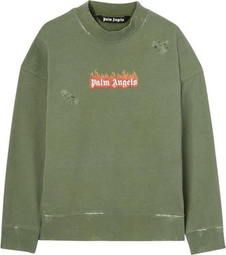 Palm Angels Unisex Volwassen Vlammen Sweatshirt (Groen)