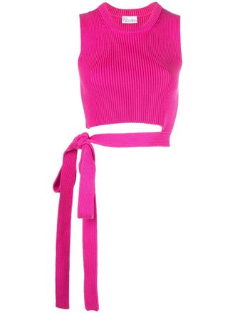 Red Valentino tie-strap ribbed-knit top - women - Cotton - S - Pink