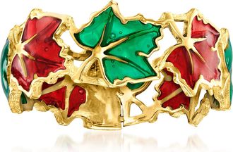 Ross-Simons Italian Red and Green Enamel Leaf Ring in 14kt Yellow Gold