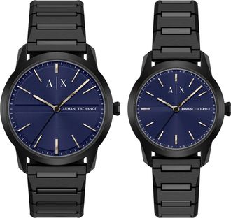 A|X Armani Exchange Blue Dial Black Stainless Steel Pair Watch Set AX7179SET