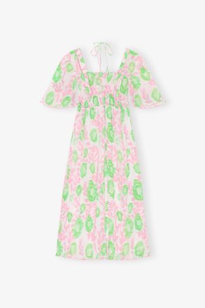 Ganni Pleated Georgette Midi Smock Dress - Size 10/12 Pink