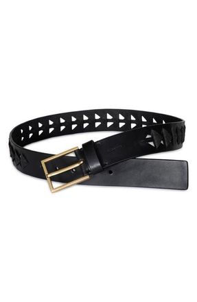 AllSaints Triangle Slice Leather Belt in Black Antique Brass at Nordstrom, Size X-Small
