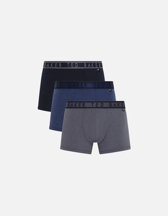 Ted Baker Mens Ted Baker 3-Pack Contrast Waistband Boxer Trunks, Mixed Blues - Grey - Size: 32/34/35