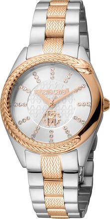 Roberto Cavalli Womens Two Tone Silver & Rose Gold Quartz Silver Dial Watch