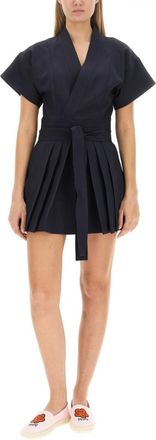 Kenzo Blue V Neck Waist Tie Mini Dress