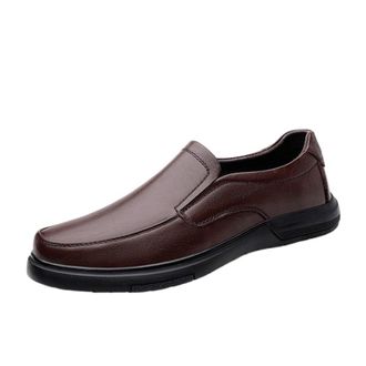 Generic Mens Genuine Leather Slip On Dress Loafers Business Casual Cowhide Shoes Flat Comfortable Easy Wear Mens Flats for Work Office and Daily Use(Brown,10.