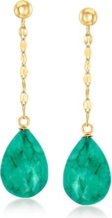 Ross-Simons Emerald Drop Earrings in 14kt Yellow Gold