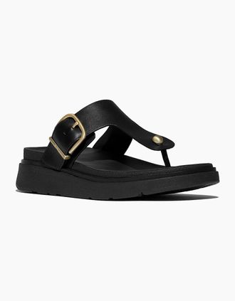 FitFlop Womens Fitflop Gen-FF Toe-Post Leather Womens Black Sandals - Size: 8