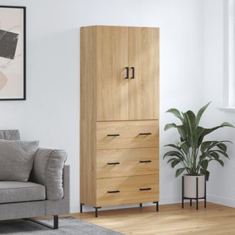 vidaXL Aparador Alto Madera Contrachapada Color Roble 69,5x34x180 Cm Vidaxl