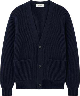 Lardini Ribgebreide V-hals Cardigan - Heren - Vesten - Blauw - XL - Wol - Truien & Vesten