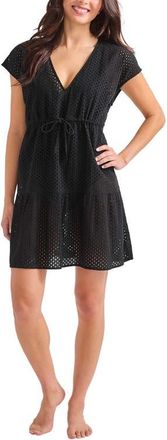 Tommy Bahama Eyelet Cove Organic Cotton Cover-Up Dress in Black at Nordstrom, Size X-Small