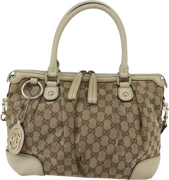 Gucci Sukey Top Handle Satchel Gg Coated Canvas Beige Canvas Handbag (Pre-Owned)