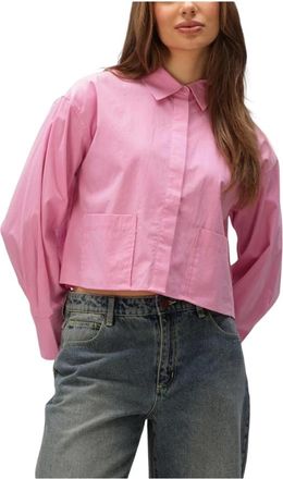 Y.A.S Yaslee LS Short Shirt - Dames - Overhemden - Roze - L - Katoen - Overhemden