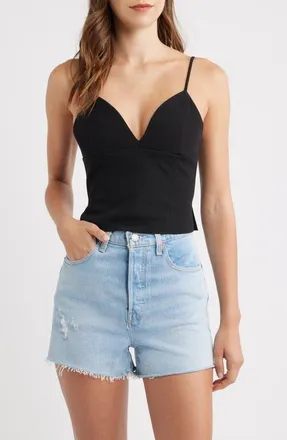 Princess Polly Sculpture Deep V-Neck Corset Crop Camisole in Black at Nordstrom, Size 12