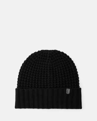 AllSaints Mens Wool/Polyester Nevada Ribbed Wool Blend Beanie, Size: One Size