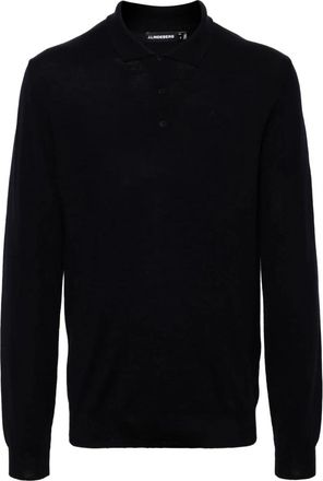 J.Lindeberg Blauwe Merino Lange Mouw Polo Shirt - Heren - Polos - Blauw - XL - Wol - Tops