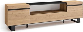 Skraut Home Skraut Home - Mueble Tv, Televisi&oacute;n, Muebles De Sal&oacute;n, Almacenaje, 200x57x35cm, Para Tv Hasta 80, Dise&ntilde;o Industrial, Estilo Moderno, Roble Y Negro