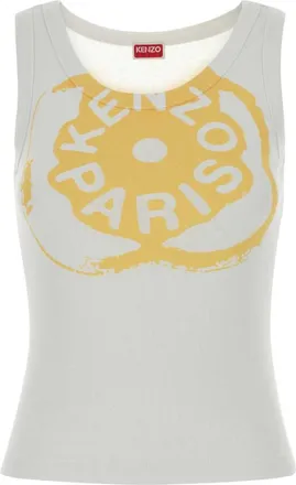 Kenzo White Graphic Logo Round Neck Top