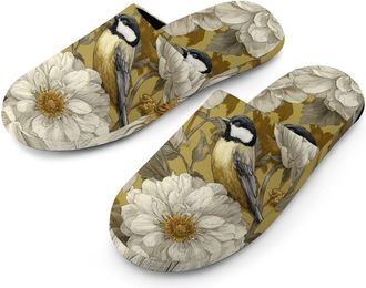 Generic Bird Peony Flowers Mens House Slippers Slip Indoor Slipper On Shoes Warm Outdoor