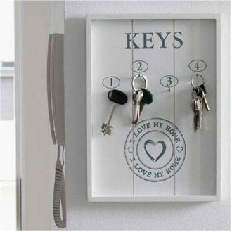Trade Shop Trade Shop - Portachiavi Pannello Appendi Chiavi In Legno 4 Ganci 24 X 32 Cm I Love My Home