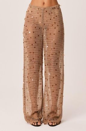SNDYS Kelyse Sequin Wide Leg Open Knit Pants in Mocha at Nordstrom, Size X-Large
