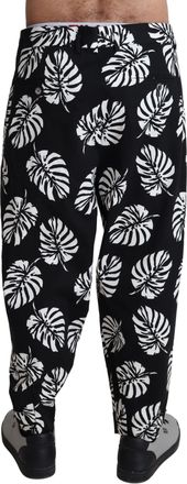 Dolce & Gabbana Mens Palm Leaf Print Cotton-Stretch Trousers Black Elastane