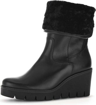 Gabor Womens 34.785 Fur Wedge Boot In Black