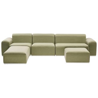 Beliani Sof&aacute; Modular De Tela Para Exterior 7 Plazas Tapicer&iacute;a De Olefina Reversible Estructura De Aluminio Verde Oliva Battifollo