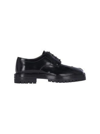 Maison Margiela Black Brushed Leather Tabi Derby Shoes