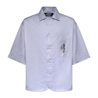 Jacquemus Short Sleeve Shirts, male, Blue, Size: XL The Gardian Shirt
