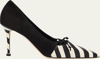 Manolo Blahnik 90mm Trillo Striped Python and Suede Pumps