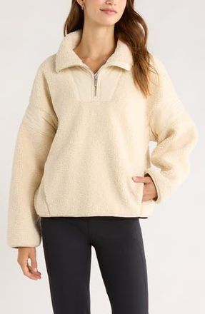 Zella Snowday Faux Shearling Quarter Zip Pullover in Beige Seashore at Nordstrom Rack, Size X-Large