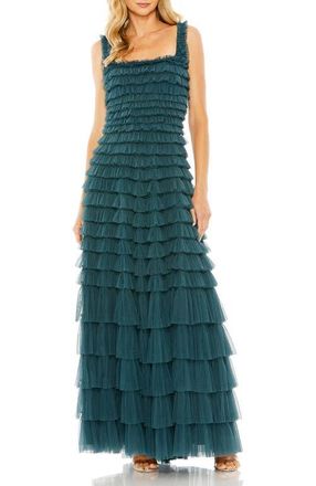 Mac Duggal Ruffled Textured Sleeveless Mesh Gown in Teal at Nordstrom, Size 12