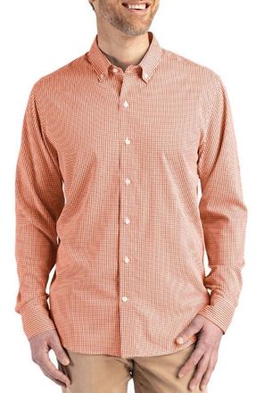 Cutter & Buck Skyline Check Performance Stretch Button-Down Shirt in Texas Orange/White at Nordstrom, Size Xxx-Large
