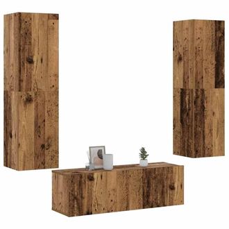 Berkfield Home Wall Mounted TV cabinets 3 pcs Old Wood Engineered Wood in Brown
