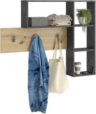 FMD Wall-mounted Coat Rack 4 Open Compartments Anthracite and Oak FMD